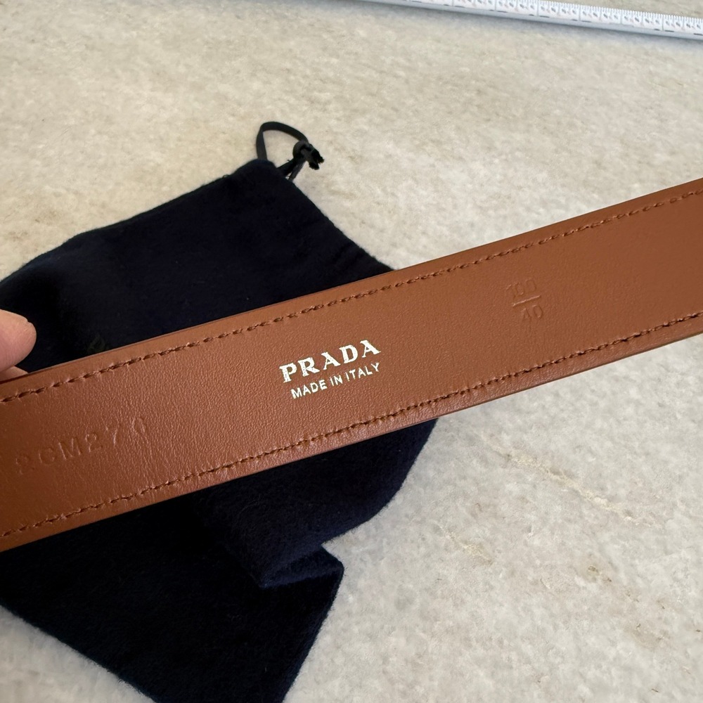 Prada 2CM276 Men's Pebbled Brown Leather Belt silver buckle, 100cm - Picture 9 of 9